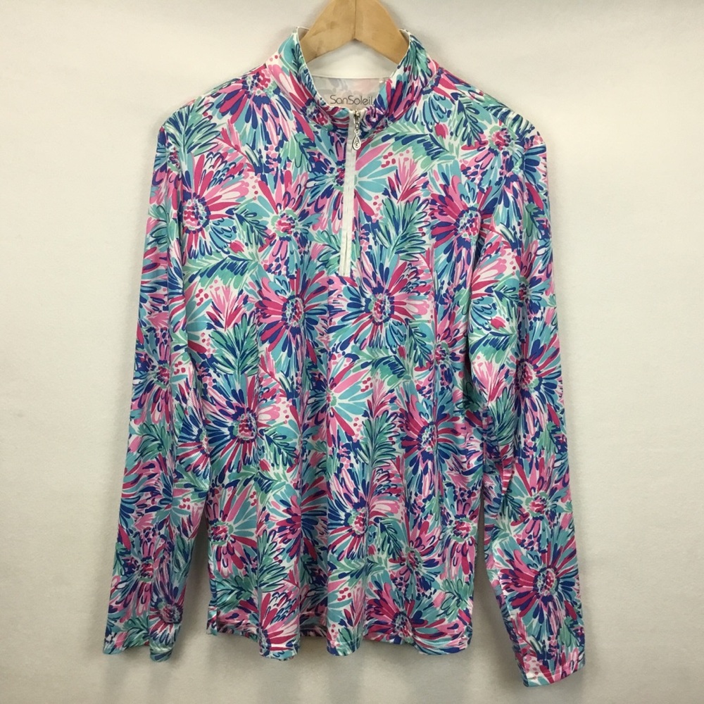 San Soleil UPF 50+ Lola Floral 1/4 Zip Long Sleeve Performance Top Size XL Golf